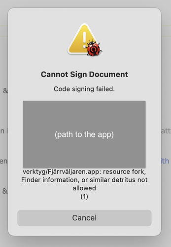 Code signing error message